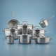 طقم قدور ستانلس ستيل استرا 2 كوركماز، 14 قطعة - فضي product image 1