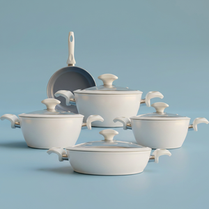 طقم قدور جرانيت بغطاء زجاج فالز، 9 قطع - بيج فاتح product image