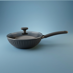 مقلاة ألمنيوم روبوست، 28 سم، يد بلاستيك، غطاء زجاج، تيفلون داخلي - رمادي غامق product image