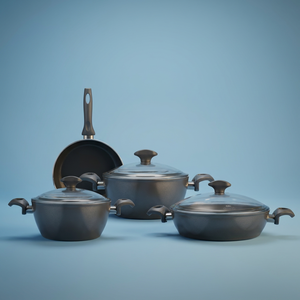 طقم قدور جرانيت تركي فالز، 7قطع، غطاء زجاج - رمادي غامق product image