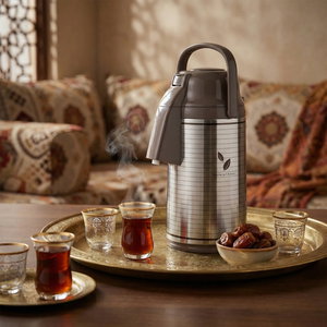 ترمس ابو فيل زوجرشي، 3 لتر، حافظة داخلية زجاج حراري، ضغاط، 360 درجة - كابتشينو فضي product image 2