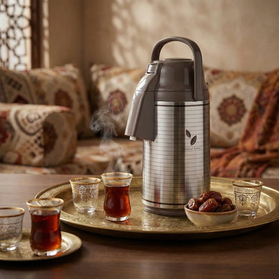 ترمس ابو فيل زوجرشي، 3 لتر، حافظة داخلية زجاج حراري، ضغاط، 360 درجة - كابتشينو فضي product image 2