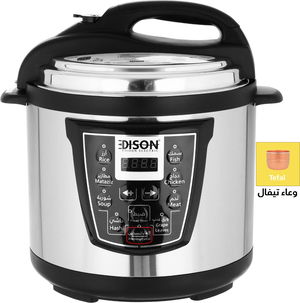 قدر ضغط كهربائي إديسون، وعاء داخلي تيفال، 1000 واط، 6 لتر، 8 وظائف طبخ، VT-602D - فضي اسود product image