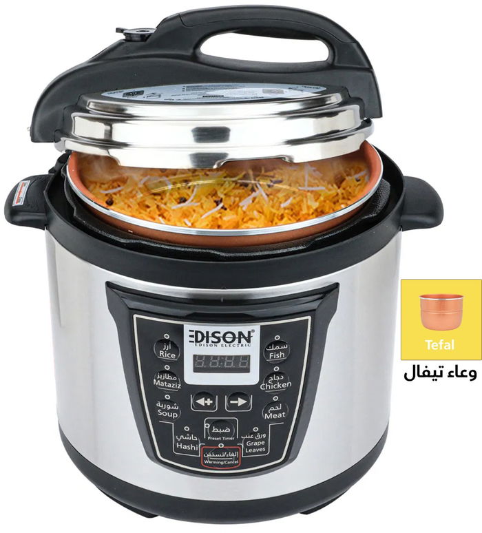Edison Electric Pressure Pot, Tefal Inner Pot, 1300 watt, 8L, 8 Cooking Functions, VT-802D - Silver Black product image 1