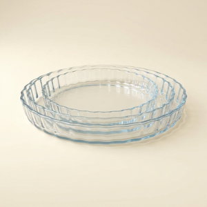 Al Saif Gallery glass oven tray set, 2/1.2/0.65 litres, round, with metal stand, 3 pieces - clear product image