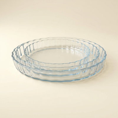 طقم صواني فرن زجاج السيف غاليري، 3 قطع ، دائري، مع حامل معدني - شفاف product image 1