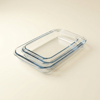 طقم صواني فرن زجاج بحامل معدن ماكس جلاس، 3 قطع، مستطيل - شفاف product image 1