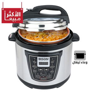 Edison Electric Pressure Pot, Tefal Inner Pot, 800 watt, 4L, 10 Cooking Functions, VT-402D - Silver Black product image