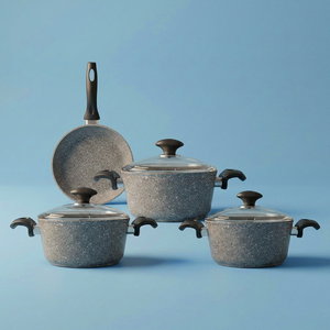 طقم قدور جرانيت بغطاء زجاجي فالز، 7 قطع، تركي - رمادي product image