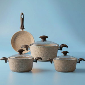 طقم قدور جرانيت بغطاء زجاجي فالز، 7 قطع، تركي - بني فاتح product image