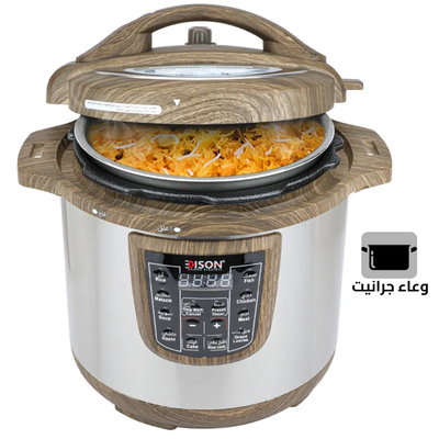 قدر ضغط كهربائي إديسون، وعاء داخلي جرانيت، 1400 واط، 10 لتر- فضي خشبي product image 1