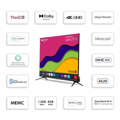 تلفزيون سمارت بدون اطار جي في سي برو، 50 بوصة، شاشة QLED، 4K UHD، نظام ويب او اس، ريموت ماجيك، 50GWQ6101 - اسود product image 2
