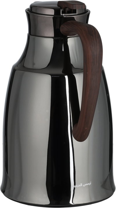 Al Saif Gallery Al-Diriyah Thermos, 1 liter, glass inner container, stainless steel outer casing, pusher - glossy black wood finish product image 3