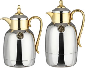 Lalooza Bran Thermos Set, 0.7/1 Liter, Glass Interior, Push-Button Lid - Shiny Silver Gold product image