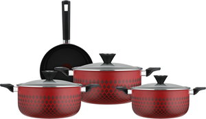 طقم قدور تيفال رد فلام، 7 قطع، غطاء زجاج - أحمر أسود product image 2