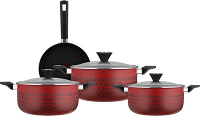 طقم قدور تيفال رد فلام، 7 قطع، غطاء زجاج - أحمر أسود product image 2