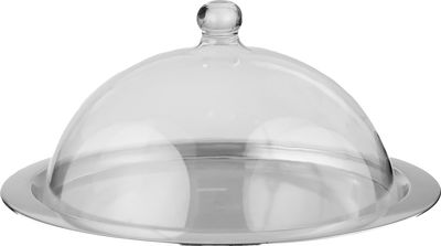 Crown Home Foundation Stainless Steel Serving Dish, 32cm, Round, Acrylic Lid - Transparent Silver product image 1