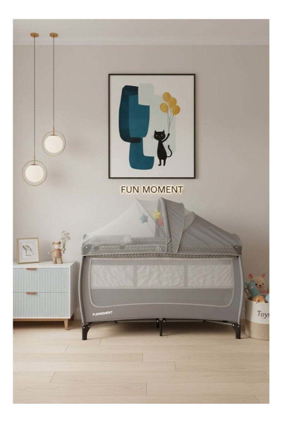 حظيرة لعب اطفال فان مومنت، 125×65 سم، مع ناموسية - رمادي product image 3