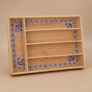 Al Saif Gallery wooden spoon stand, 35x25x5 cm, 5 boxes, blue-brown pattern product image