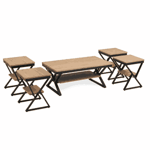 طقم طاولات خشب MDF و معدن، 5 قطع - بني product image 2