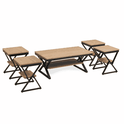 طقم طاولات خشب MDF و معدن، 5 قطع - بني product image 2