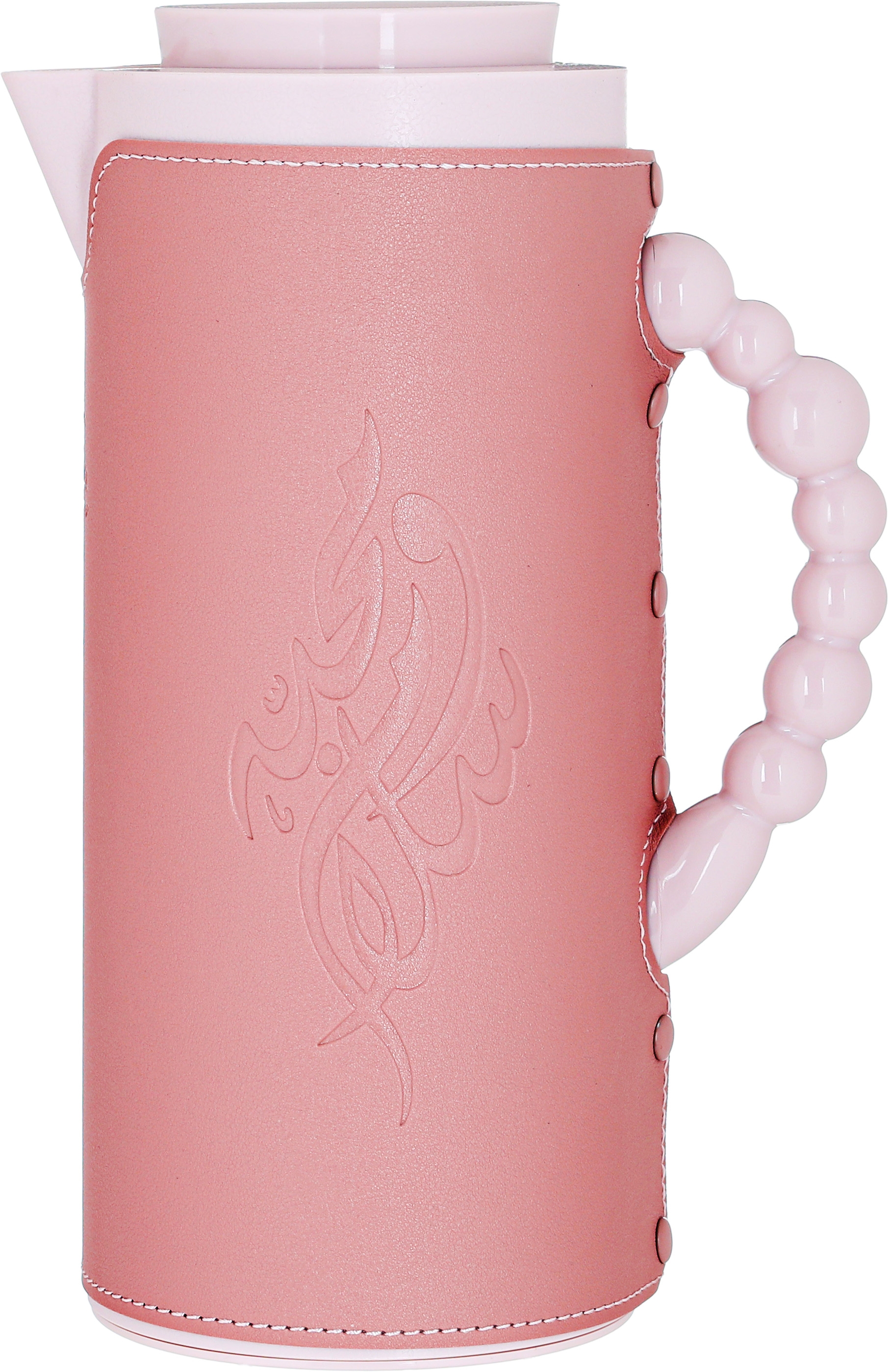 Al Saif Gallery Royal 7 glass thermos, 1 liter, with leather cover, glass inner shell, plastic outer shell - pink product image
