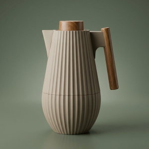 Al Saif Gallery Layar thermos, wooden handle, compressor, 1 liter, thermal glass inner container, plastic outer shell - Cappuccino product image