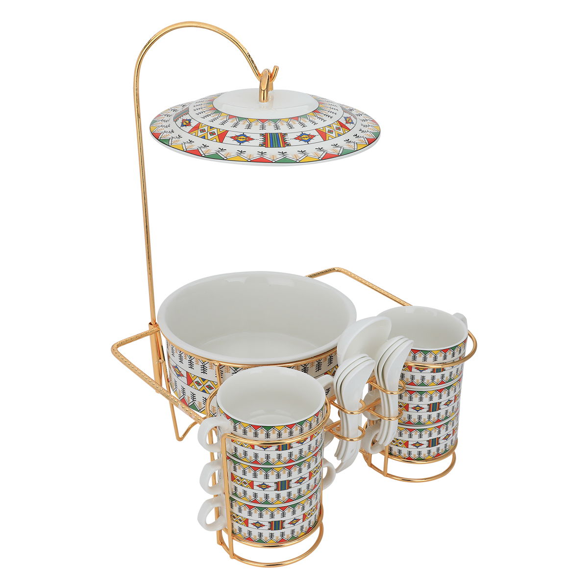 Al Saif Gallery porcelain soup set, 15 pieces, gold-white stand product image