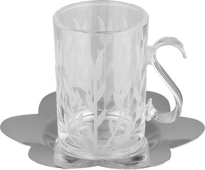 Al Saif Gallery Glass Coffee Cup And Tea Set, 18 Pieces, Stainless Steel Saucers, 12Cm - Clear Silver product image 3