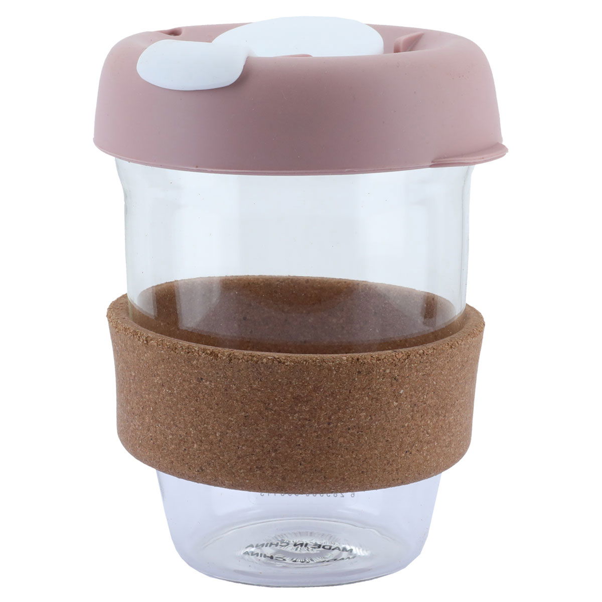 كوب بغطاء وردي زجاج السيف غاليري، 340 مل، بحزام - شفاف product image