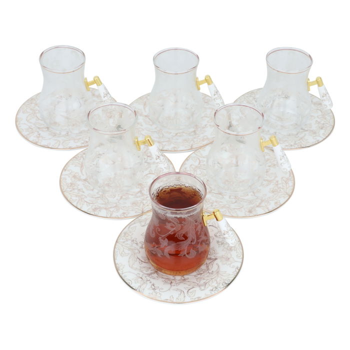 طقم فناجين قهوة وبيالات شاي ليلى بورسلان السيف غاليري، 26 قطعة - أبيض ذهبي product image 3