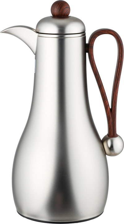 Al Saif Gallery Gheem Thermos Set, 2 Pieces, 1/1 Liter, Glass Inner Container, Wooden Handle - Silver product image 2