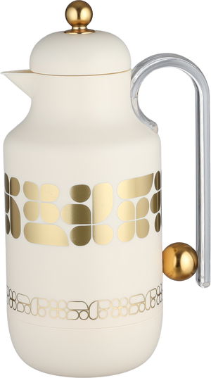 Al Saif Gallery Kkozami Thermos, 1 Liter, Glass Interior, Transparent Handle, Push-Button Lid - Cream Gold product image