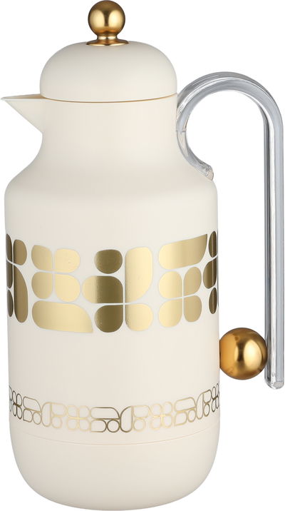 Al Saif Gallery Kkozami Thermos, 1 Liter, Glass Interior, Transparent Handle, Push-Button Lid - Cream Gold product image 1