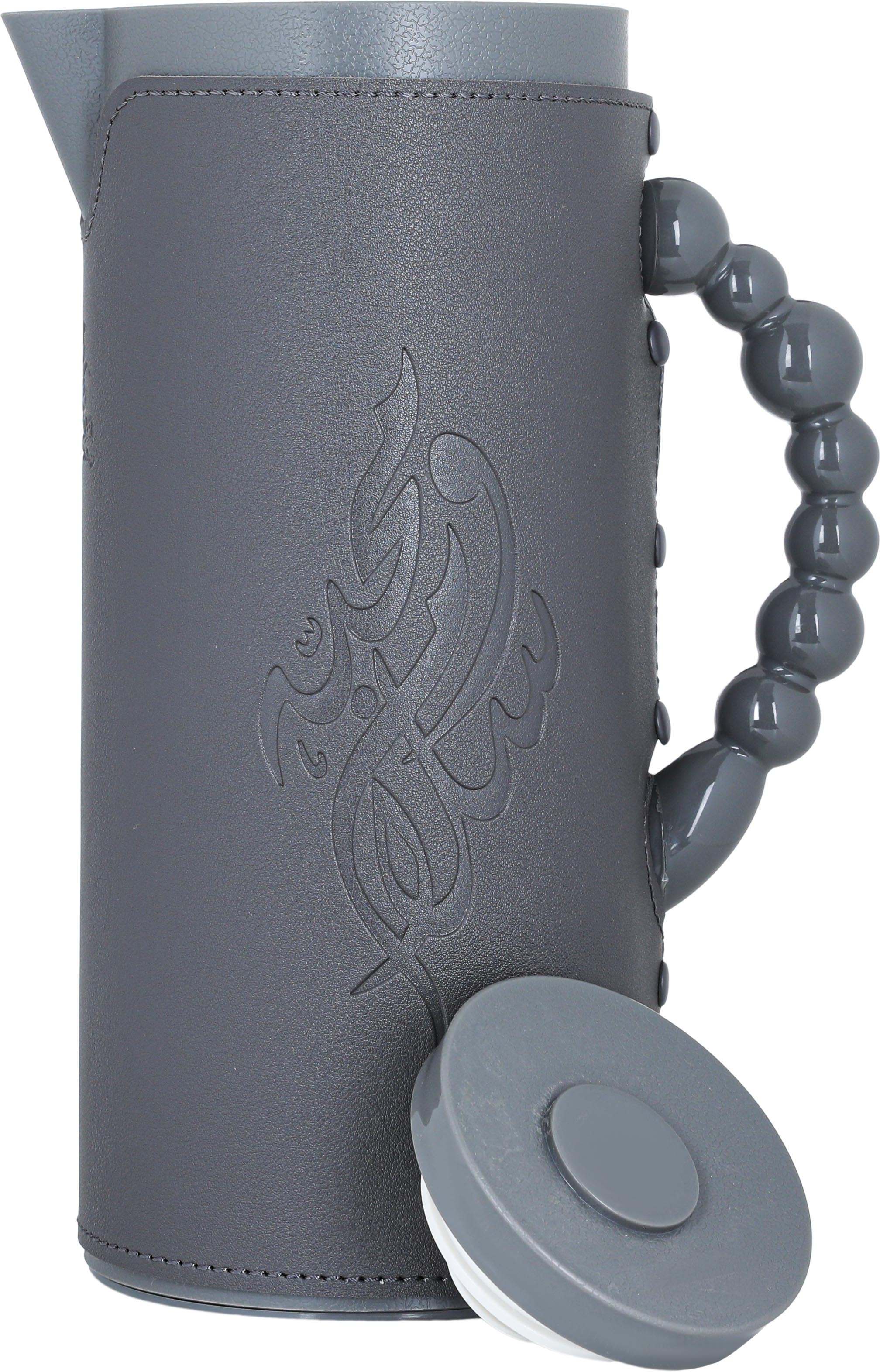 Al Saif Gallery Royal 7 glass thermos, 1 liter, with leather cover, glass inner shell, plastic outer shell - gray product image 4