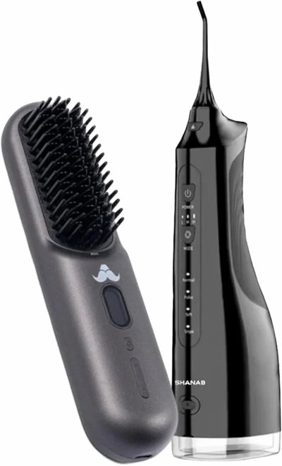 Shanb Grooming Kit Cordless Beard Comb and Toothbrush, Rechargeable, 3 Modes, 360° Rotating Nozzle, PTC Technology, USB Charging, Auto Shut-Off After 30 Minutes, Charges in 1 Hour, SH-014 - Gray/Black product image 1