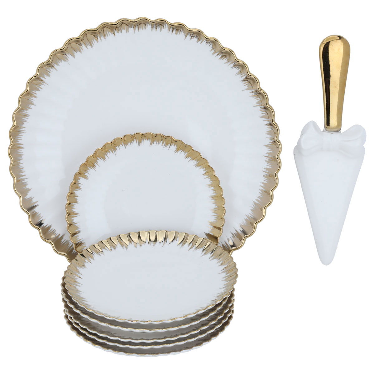 Al Saif Gallery Ceramic Cake Serving Set, 8 Pieces - White product image