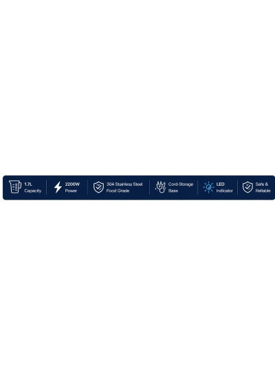 غلاية كهربائية كيون، 2200 واط، 1.7 لتر، BWK17SI22CO - فضي اسود product image 6