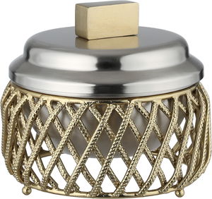 Al Saif Gallery Date tray with stainless steel lid, 13x13x14 cm, round, base - silver gold product image