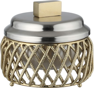 Al Saif Gallery Date tray with stainless steel lid, 13x13x14 cm, round, base - silver gold product image 1