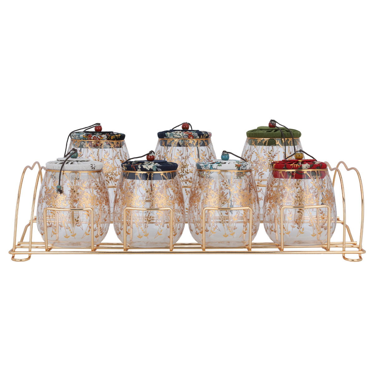 Al Saif Gallery glass spice jar set, lid, 8 pieces - colored with gold stand product image