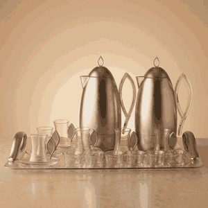 طقم ترامس العلا السيف غاليري، 21 قطعة، مع طوفرية، اكواب شاي و قهوة - فضي شفاف product image
