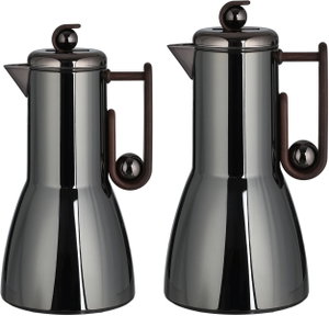 Al Saif Gallery Al-Adhariya Thermos Set, 0.7/1 Liter, 2 Pieces, Glass Inner Container, Stainless Steel Outer Body, Push Button - Glossy Black Dark Wood product image 2