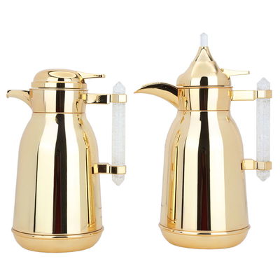 Al Saif Gallery Shahad thermos set, 1/1 liter, two pieces, thermal glass inner container, steel outer shell - gold product image 1