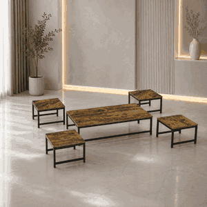 طقم طاولات خشب MDF و معدن، 5 قطع - بنى product image