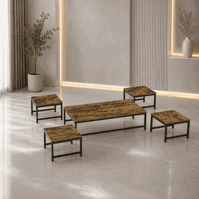 طقم طاولات خشب MDF و معدن، 5 قطع - بنى product image 1