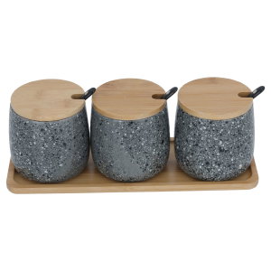 Al Saif Gallery marble box set, 4 pieces with wooden stand - grey product image 2