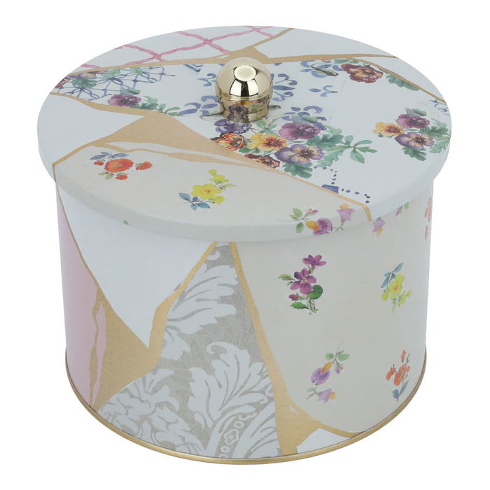 Al Saif Gallery steel can, 2.9 litres, round, with lid, floral pattern - white product image 2