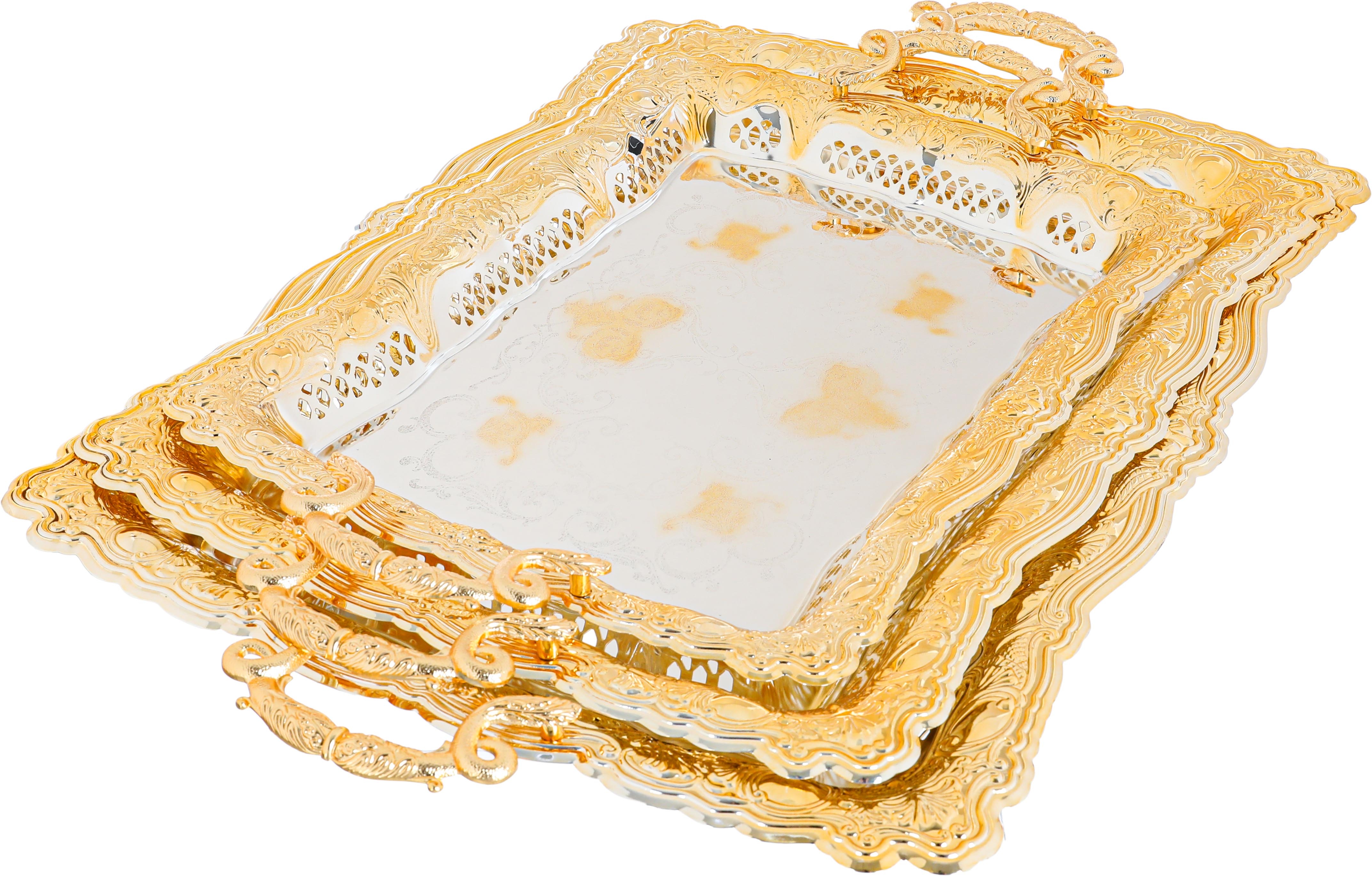 Al Saif Gallery steel topper, 3 pieces, rectangle, gold-silver engraving product image