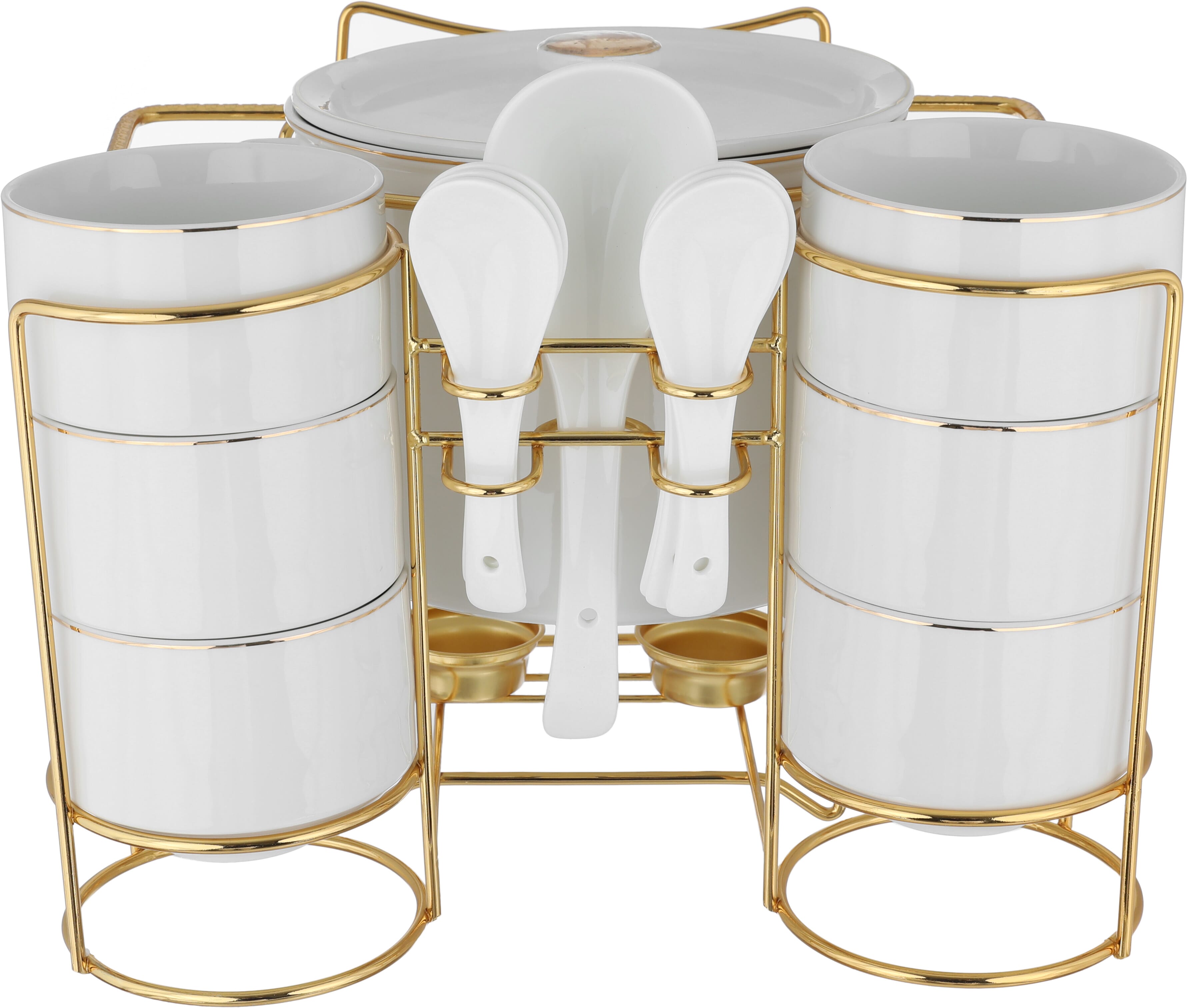 Al Saif Gallery porcelain soup set, 15 pieces, gold-white stand product image